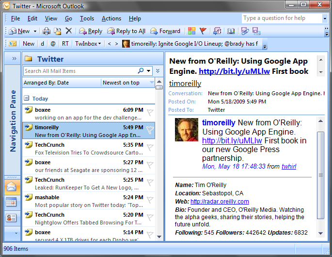 Tweets in Outlook