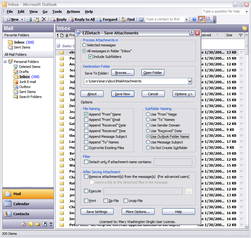 EZDetach save attachment screenshot 2