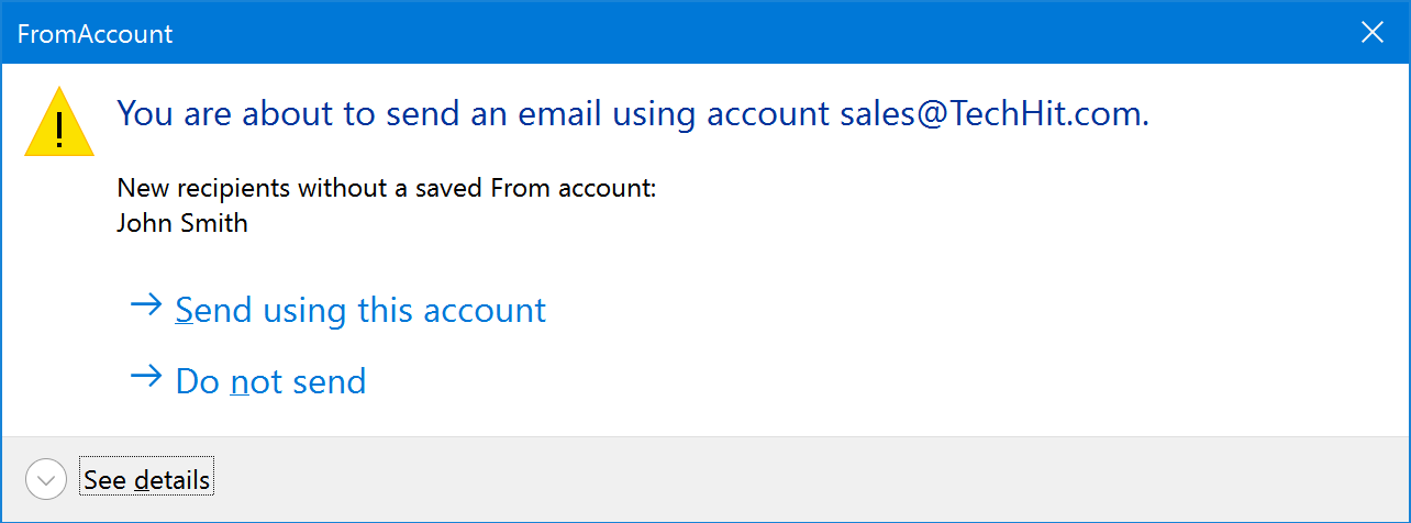 Confirm From Account for a new recipient