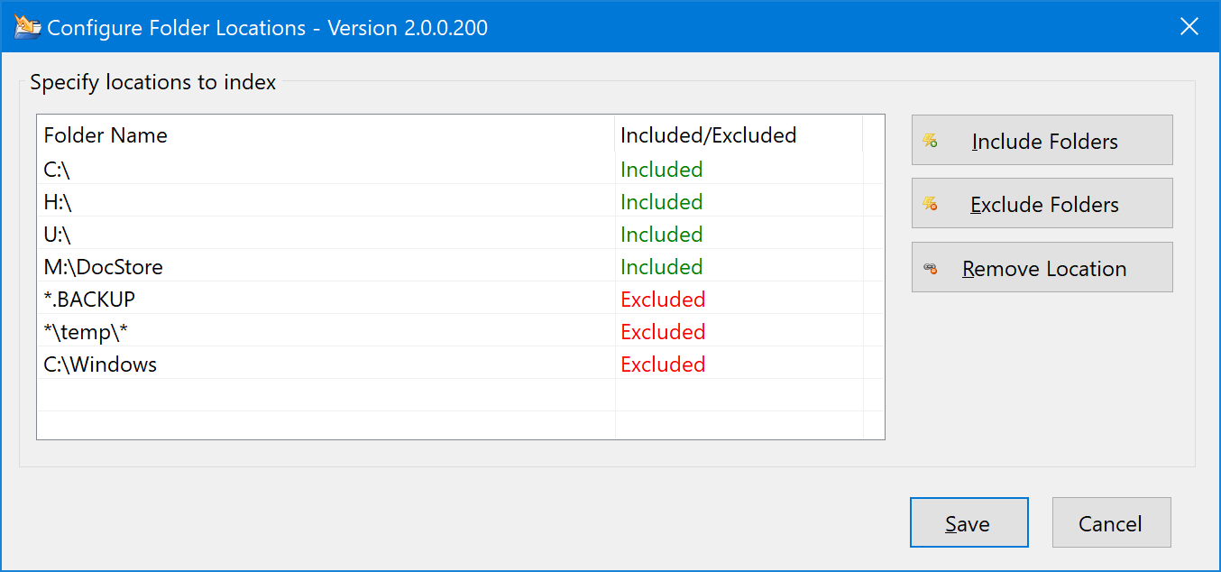 QuickJump Configure Folder Locations window.