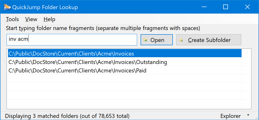 Main QuickJump window