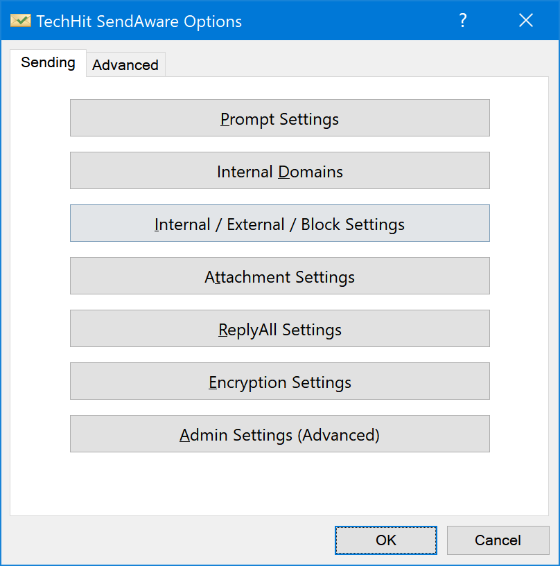 Options dialog - Sending tab