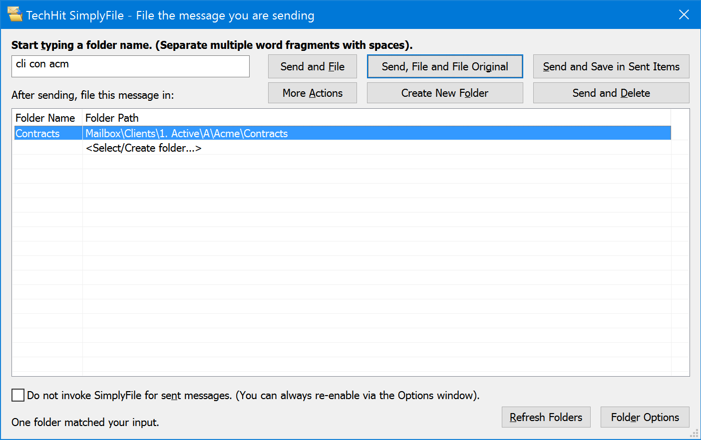 SimplyFile file sent message window