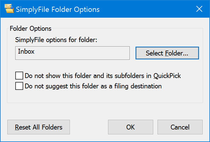SimplyFile folder options window