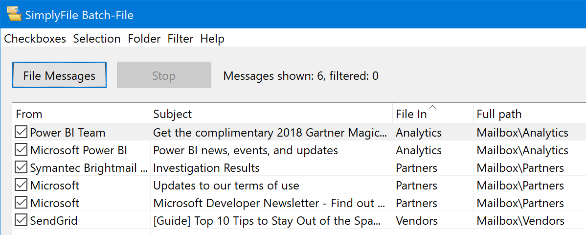 SimplyFile BatchFile window.