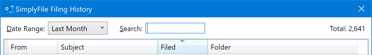 SimplyFile Filing History window