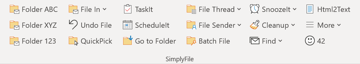 SimplyFile on the Outlook Ribbon