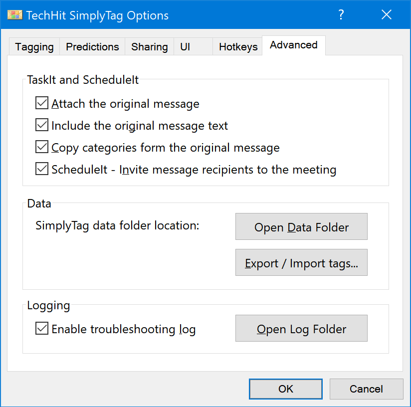 Advanced tab of the SimplyTag Options window