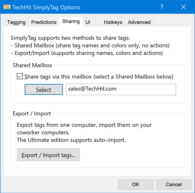 Predictions tab of the SimplyTag Options window