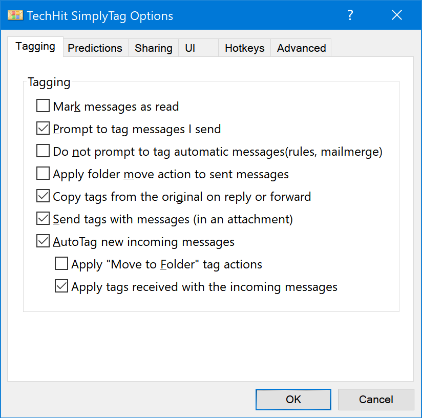 Tagging tab of the SimplyTag Options window