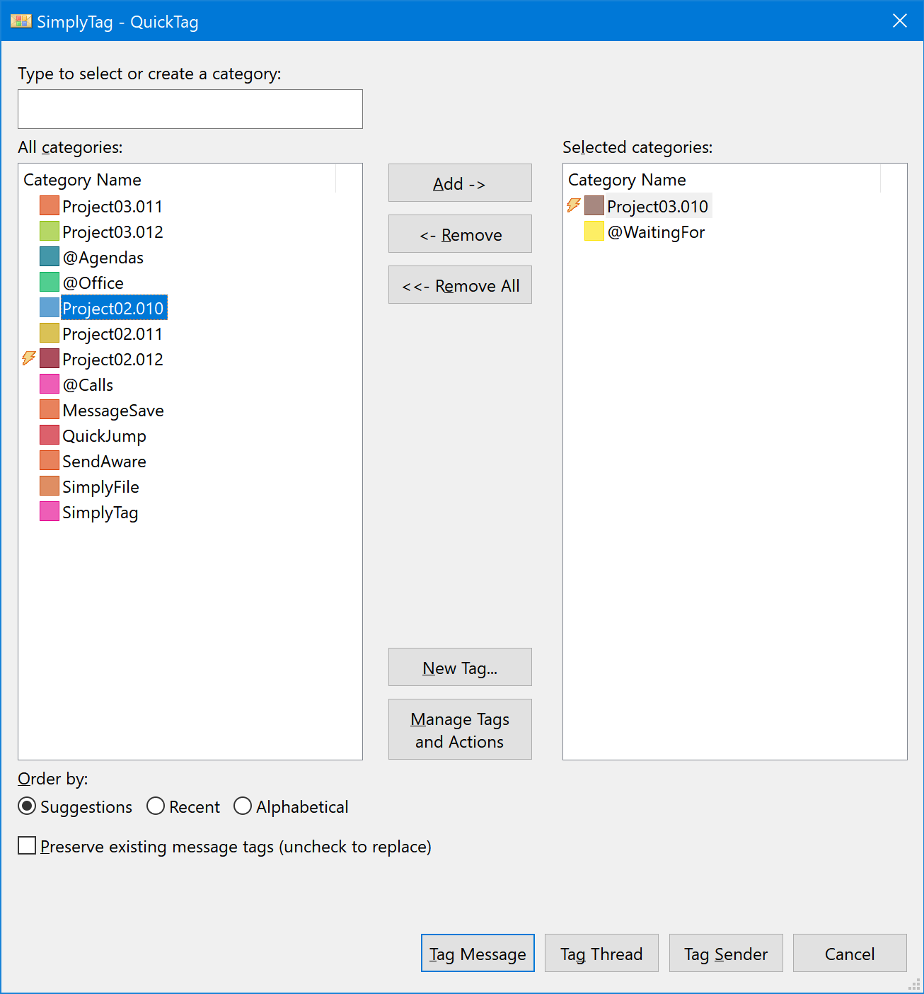 SimplyTag QuickTag window