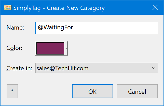 Manage Categories and Actions window