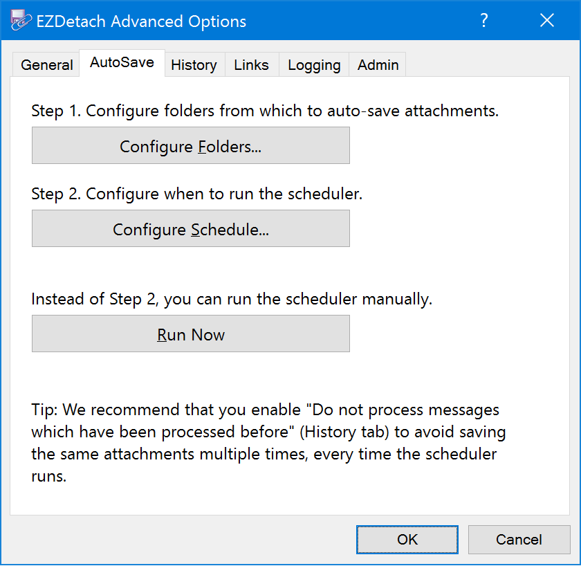 AutoSave tab Advanced Options window