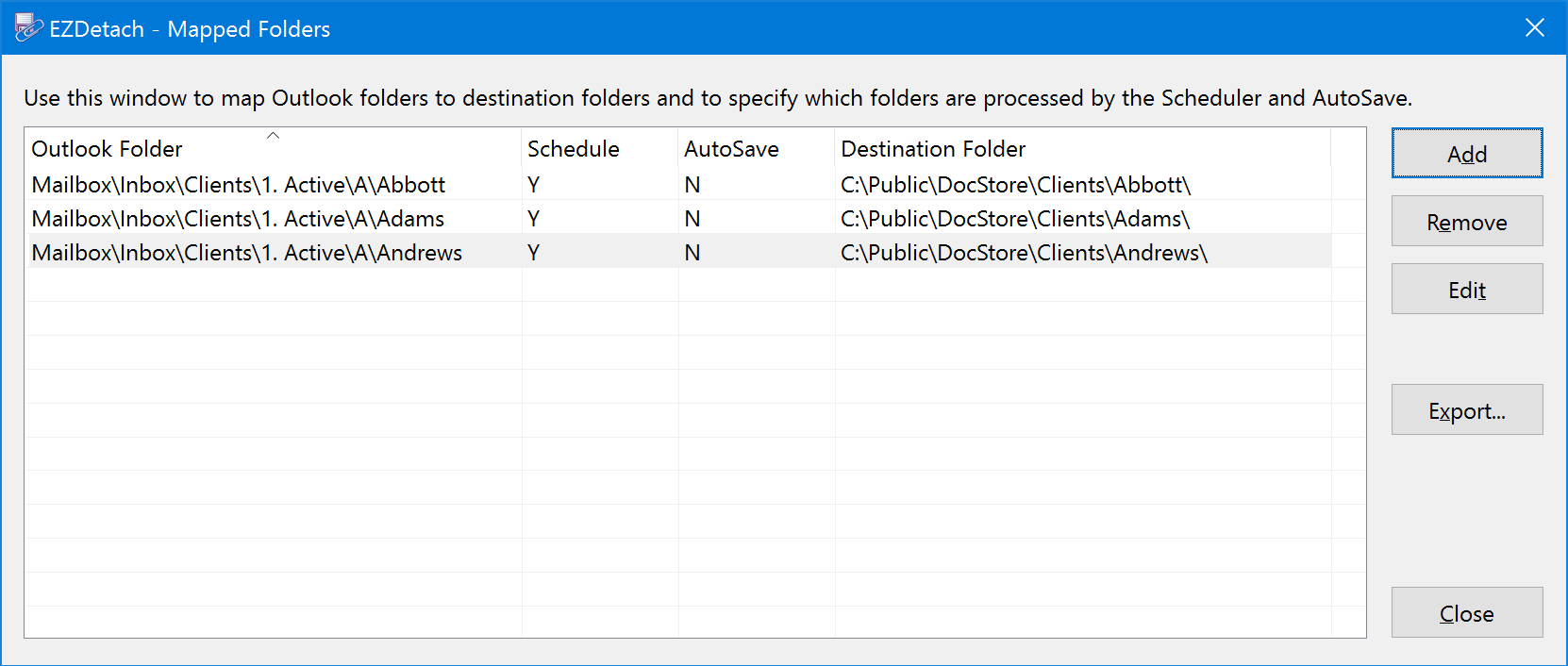 Mapped Folders window