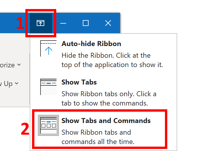 How To Fix Minimized Missing Hidden Or Collapsed Outlook Ribbon toolbar 