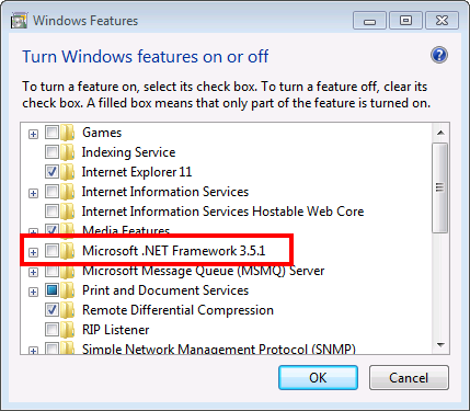 Turn Windows features on or off