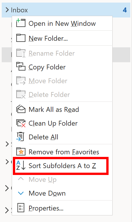 List Outlook subfolders A to Z