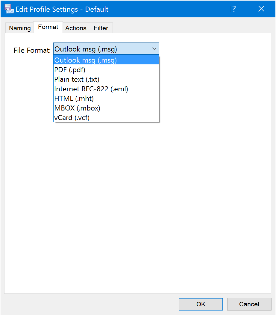 Format tab of Edit Profile window