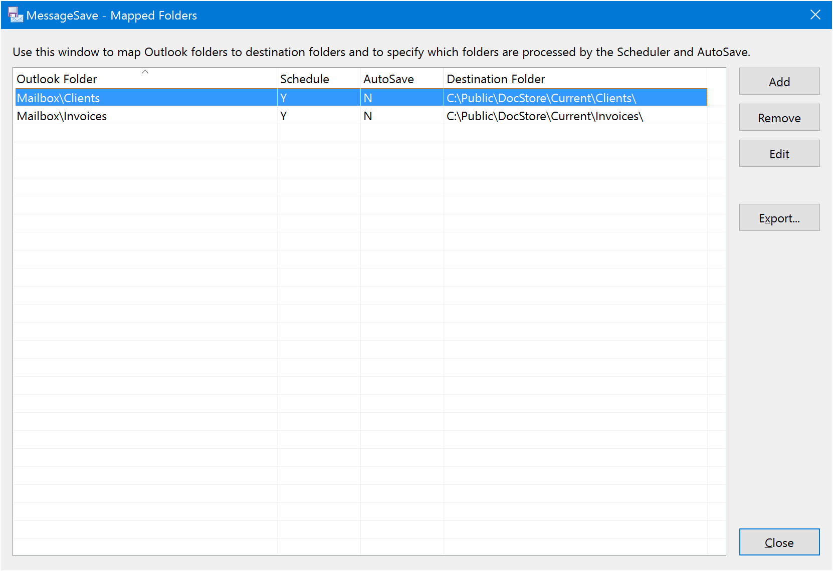 Mapped Folders window