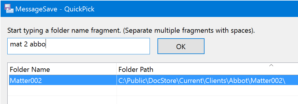 MessageSave QuickPick filter