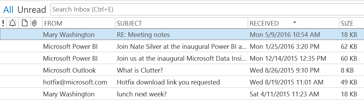 email messages in Outlook